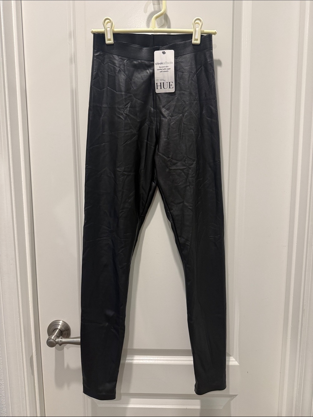 HUE Black Faux-Leather Leggings NWT